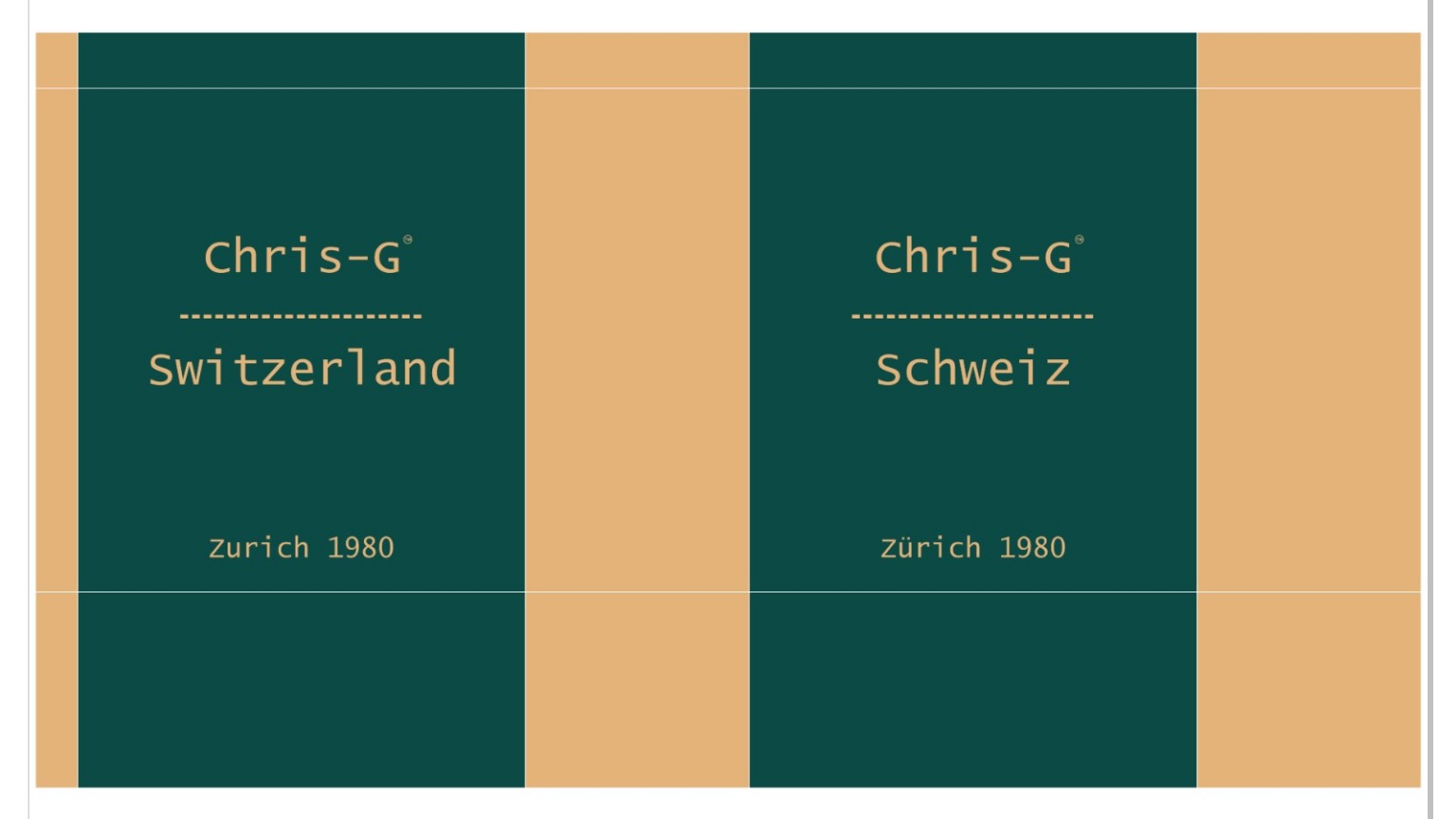 Chris-G.-Gestaltungsentwurf mit Switzerland und Schweiz auf grün-goldenen Flächen